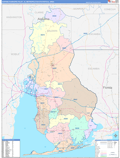 Daphne-Fairhope-Foley Metro Area Wall Map
